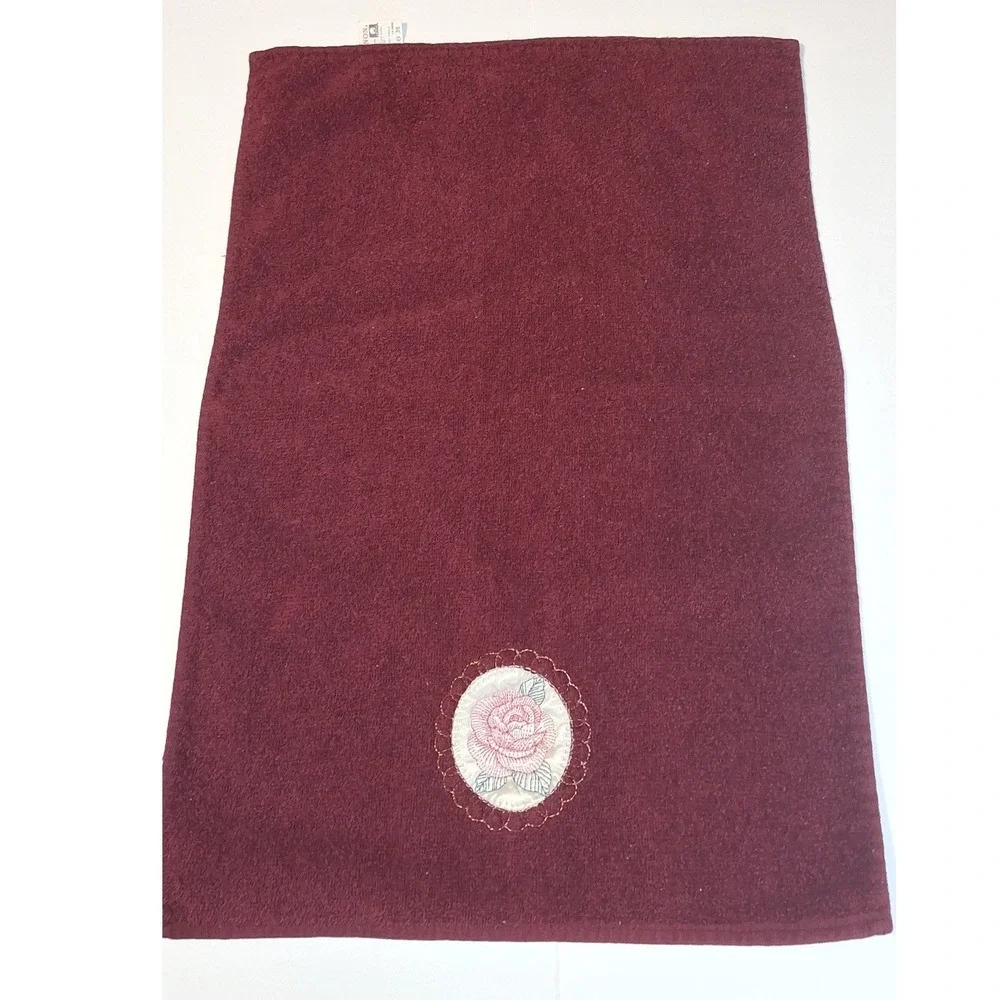 Cannon Vintage Burgundy‎ Towel Set 4pc Pink Rose Floral Applique Cotton Canada